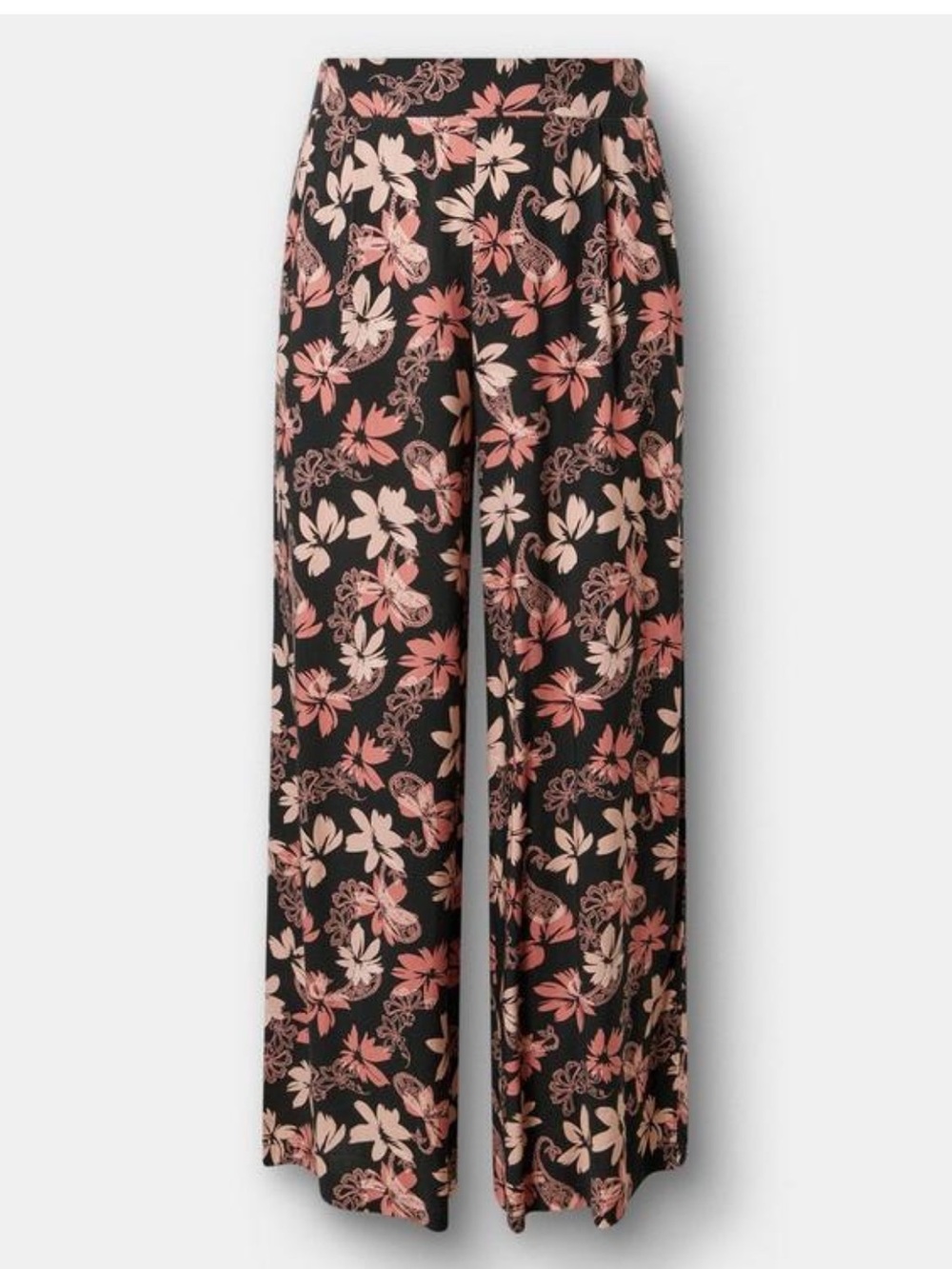torrid Black Wide-Leg Pull-On Pants with Pink Floral Print 3 Short - Picture 5 of 8